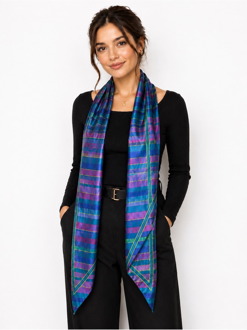 Vintage 100% Silk Scarf | Vibrant Jewel Tone Stripe
